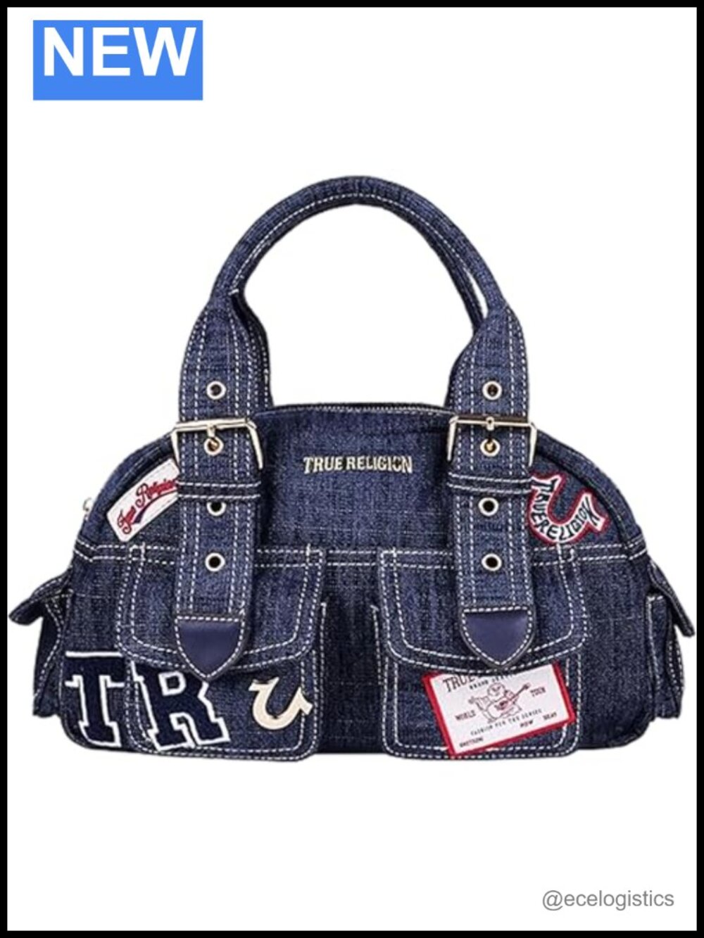 True Religion Satchel Bag Dark Denim Multi Patch